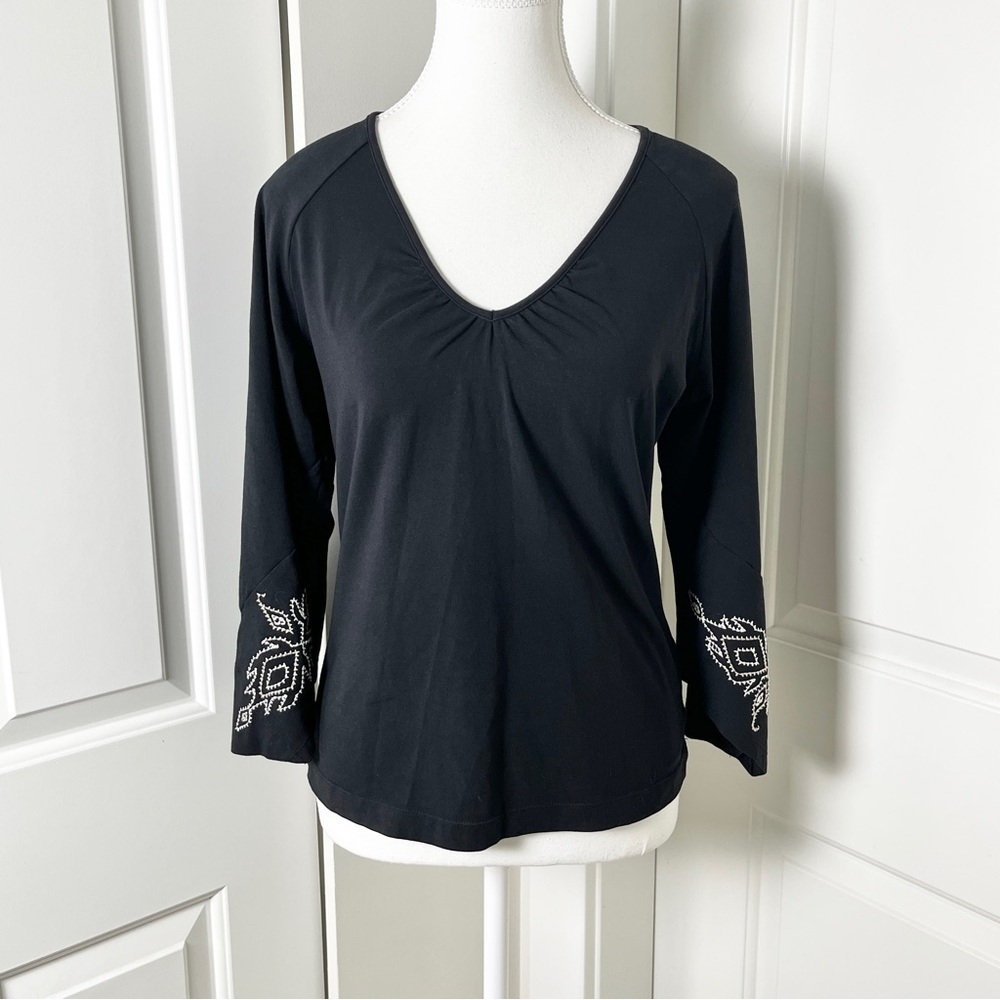 Mexx Black Embroidered Bohemian Blouse – Chic Bell Sleeves, XL